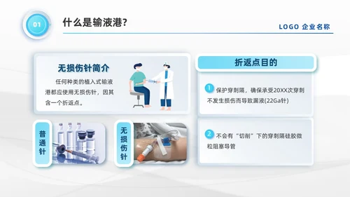蓝色系微粒体风医疗输液港维护及注意事项培训PPT模板医疗护理