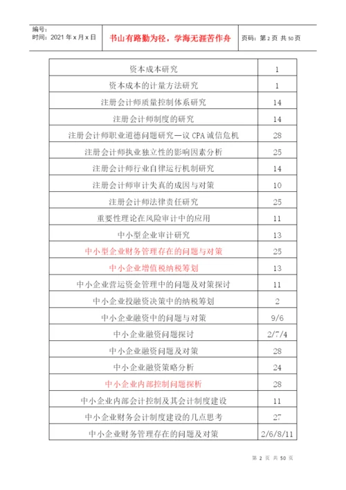 XXXX届会计专业毕业论文参考选题.docx