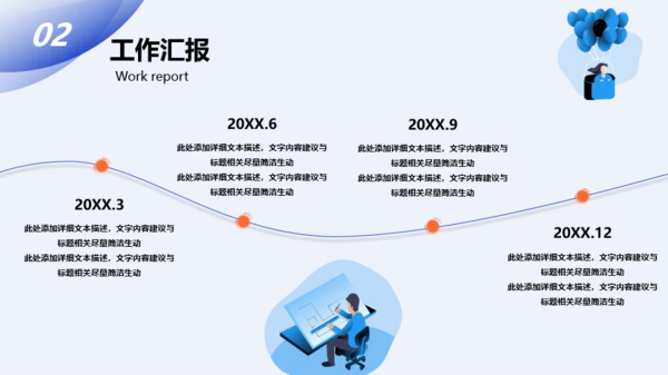 蓝色插画风工作汇报通用PPT模板