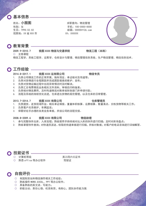 简约风个人物流简历模板word自我简历介绍