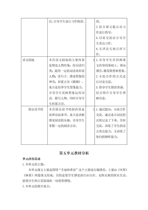 部编版语文四年级上册单元教学计划