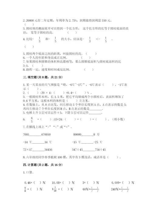 六年级下册数学期末测试卷及完整答案（易错题）.docx