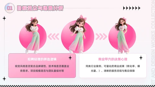粉色潮流风艺术设计作品集PPT模板