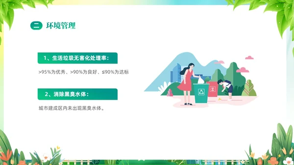 绿色清新插画风创建文明城市共建美好家园PPT