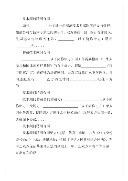 网络科技外聘技术顾问合同