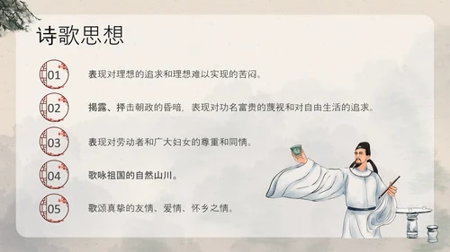 浅色古风中国古代诗人名人介绍人物青莲居士李白PPT模板宣传人物介绍