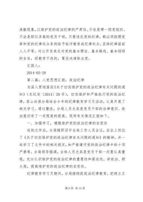 第一篇：怎样理解政治纪律思想汇报.docx