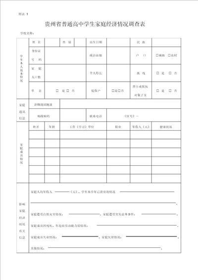 家庭经济情况调查表样表