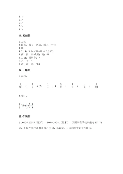 六年级上册数学期末测试卷附答案（夺分金卷）.docx