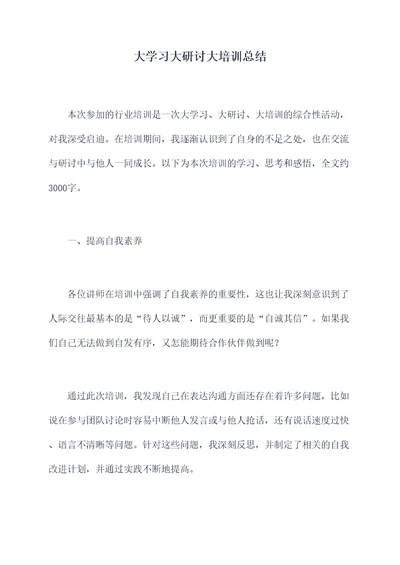 大学习大研讨大培训总结