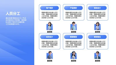 人员分工-蓝色简约风项目汇报关系页PPT单页