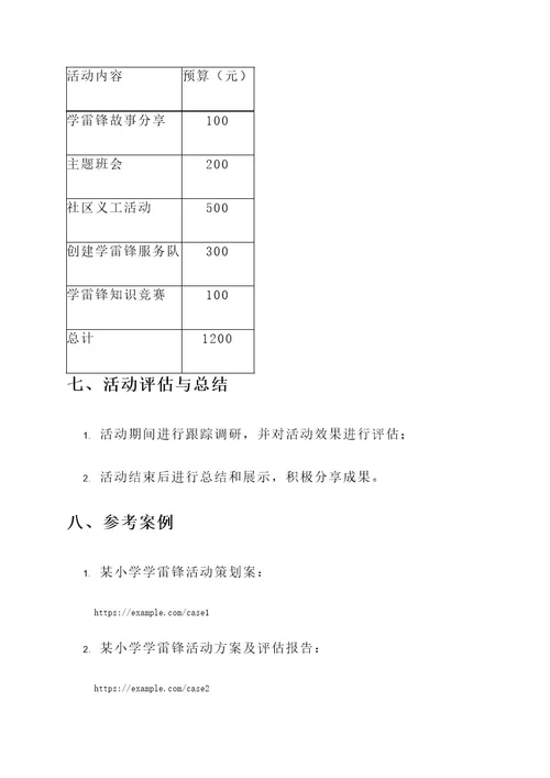 学雷锋小学活动策划书