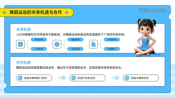 蓝黄色3D潮流风健身新潮流舞蹈运动的魔力