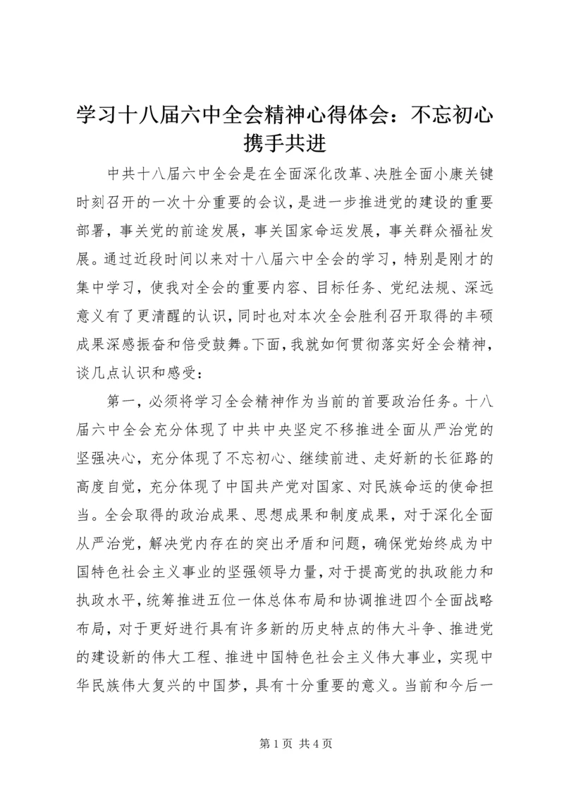 学习十八届六中全会精神心得体会：不忘初心携手共进.docx