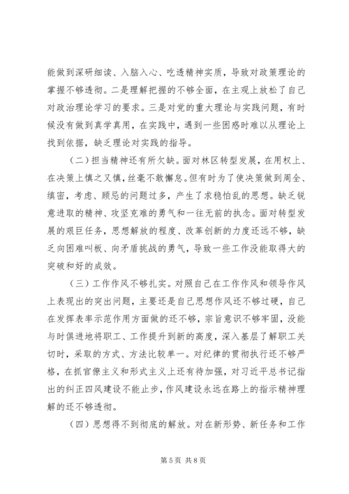 林草局党组书记XX年民主生活会检视剖析材料.docx
