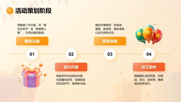 橙色插画风愚人节趣味活动策划PPT模板