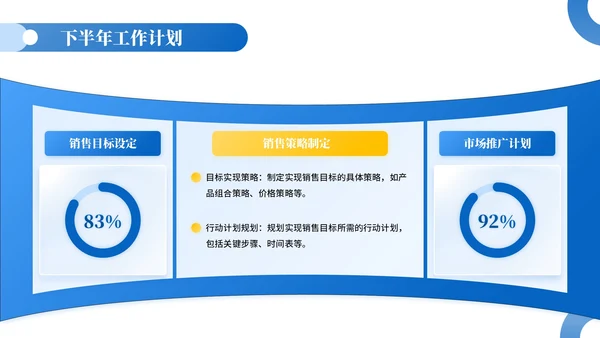 蓝黄色插画风消费品企业员工年中总结PPT模板
