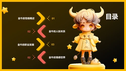 橙色3D风十二星座之金牛座通用PPT模板