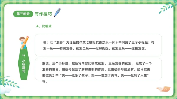 绿色清新卡通儿童小学生学作文方法与技巧培训课件PPT作文作文教学