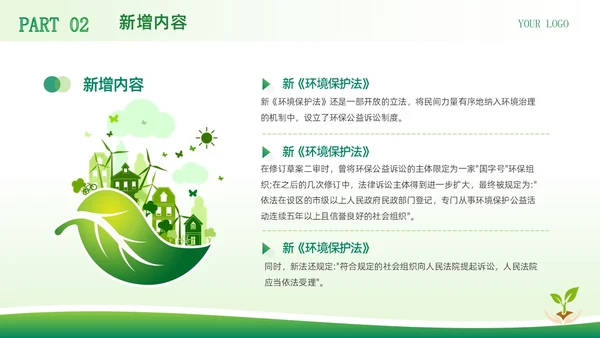 绿色简约商务风中华人民共和国环境保护法企业环保宣传PPT模板法律