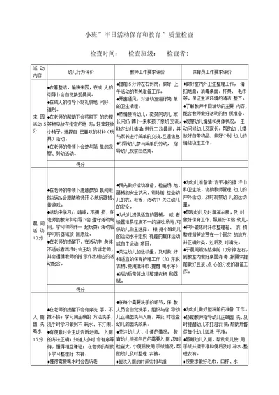 班级半日活动保育和教育活动常规检查记录表