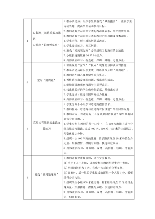 初中体育八年级“起跑及起跑后的加速跑”教学设计与中长跑 大单元教学计划