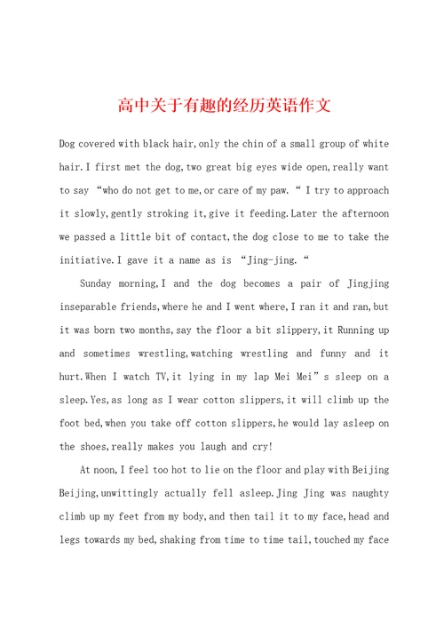 高中关于有趣的经历英语作文