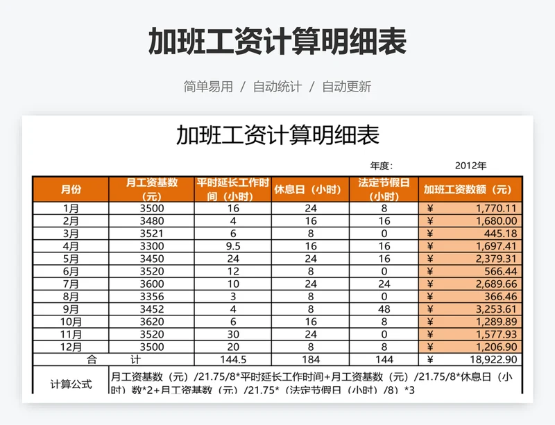 加班工资计算明细表