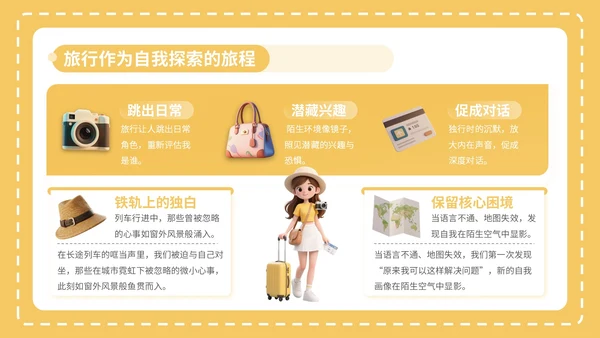黄色3D风8月旅游攻略PPT模板