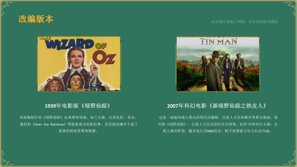 绿色复古风《 绿野仙踪》童话故事PPT模板
