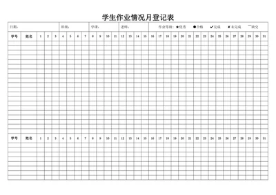 学生作业情况月登记表