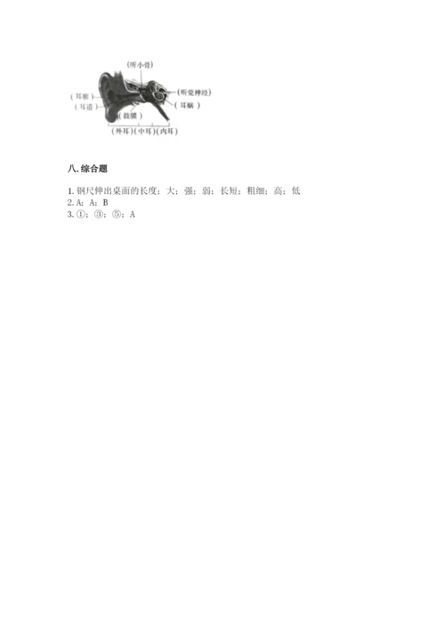 教科版科学四年级上册第一单元《声音》测试卷及参考答案（黄金题型）.docx