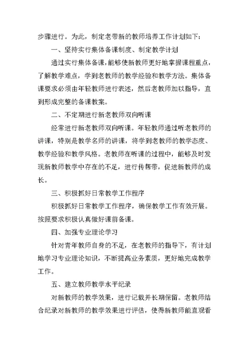 教师老带新工作计划