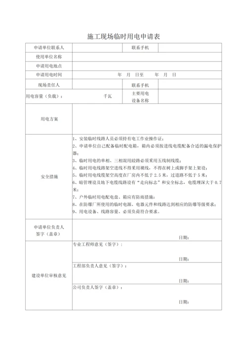 施工现场临时用电申请表