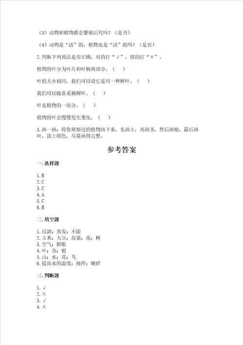 教科版科学一年级上册第一单元植物测试卷附完整答案夺冠系列