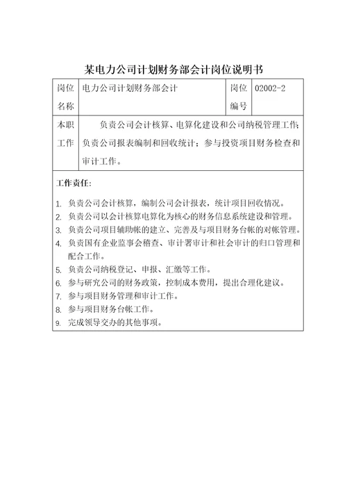 某电力公司计划财务部会计岗位职责Document2页