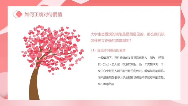 粉色卡通插画剪纸风大学生恋爱观主题班会动态PPT