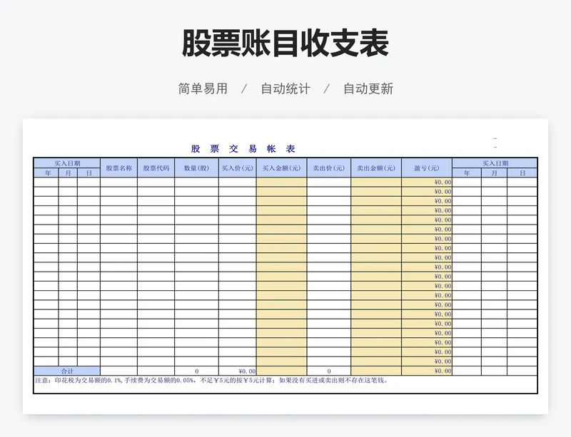 股票账目收支表