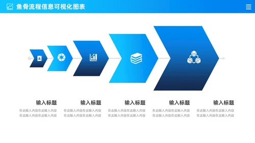 商务蓝色渐变通用鱼骨图信息可视化图表PPT