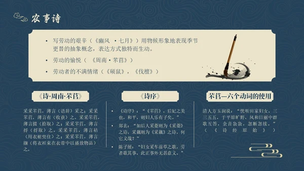 蓝色简约风诗经学习课堂课件PPT模板国学