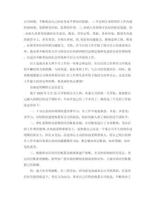精编之出纳的试用期转正工作总结范文.docx