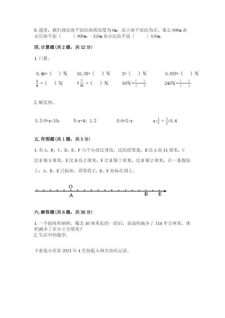 小升初六年级期末试卷（考点提分）.docx
