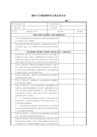 通风与空调工程强条检查表