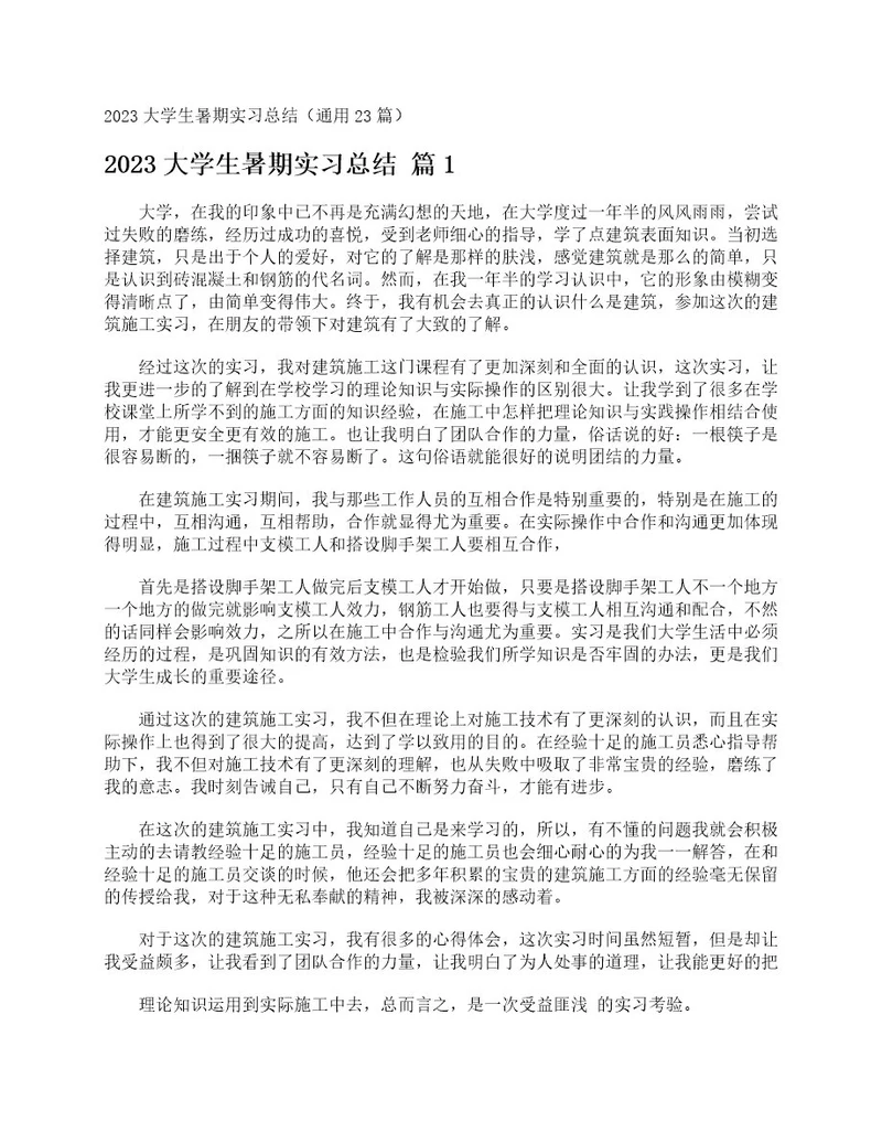 2023大学生暑期实习总结