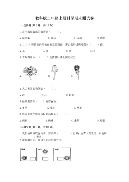 教科版二年级上册科学期末测试卷及完整答案.docx