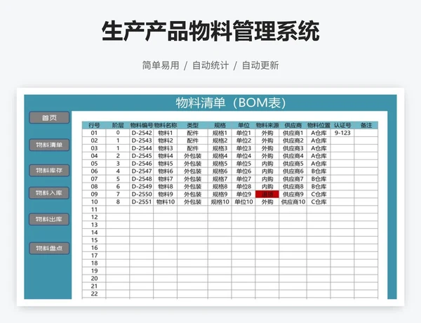 生产产品物料管理系统