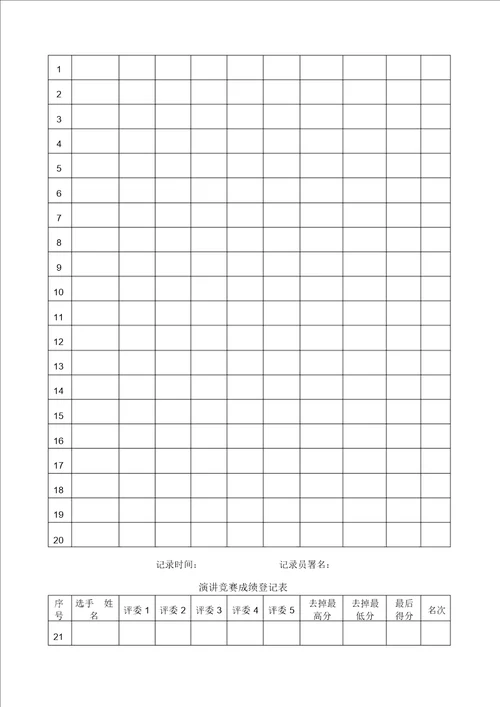 演讲比赛评分表格及计分表格