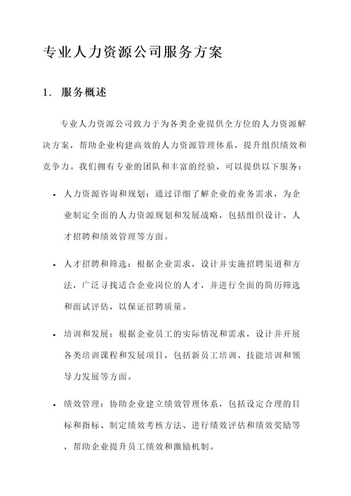 专业人力资源公司服务方案