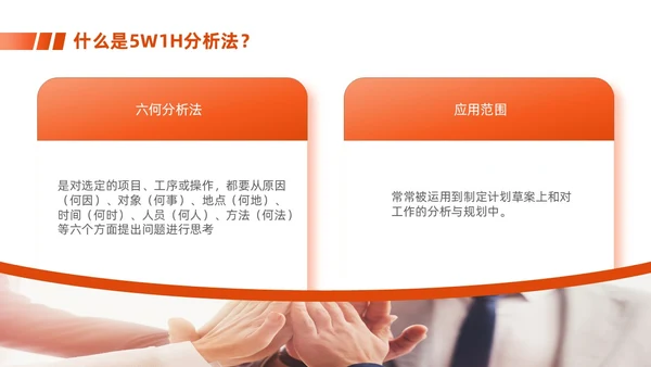 橙色简约商务5w1h员工入职培训PPT模板问题分析与解决