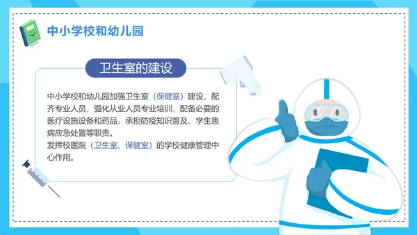 蓝色卡通手绘新学期校园防控指南PPT模板